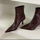 细跟尖头短靴女2025秋冬新款软皮折痕高跟短靴后拉链法式瘦瘦靴女