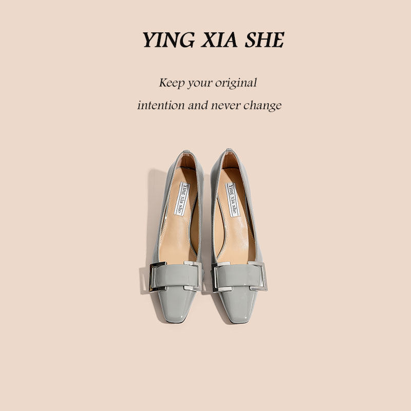 猫跟通勤风浅口方扣女鞋