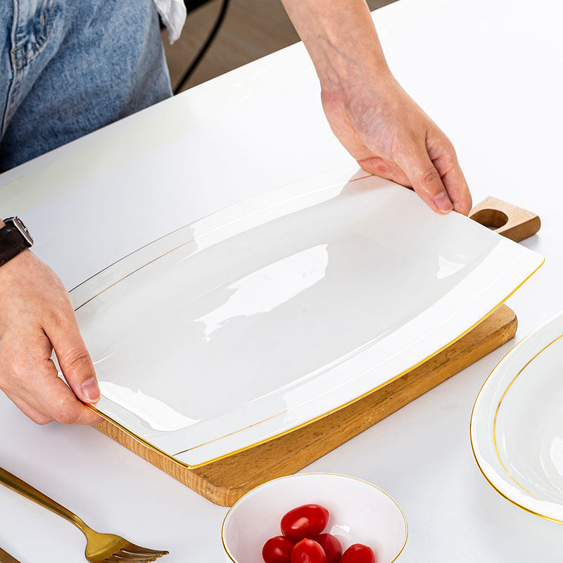 景德镇鱼盘装鱼盘子家用大号长方形日式碟子骨瓷创意金边陶瓷鱼碟,餐饮具,盘,淘宝优惠券,粉丝福利购,淘宝优惠卷