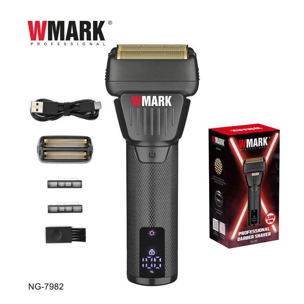 WMARKNG-7982新款不锈钢蚀刻镀钛两刀网刀片剃须刀电动男士刮胡刀