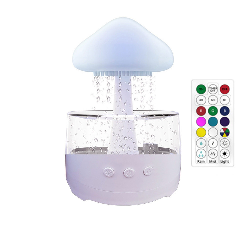 蓝牙音响白噪音下雨加湿器超声波雾化加湿七彩蘑菇云朵云雨滴夜灯