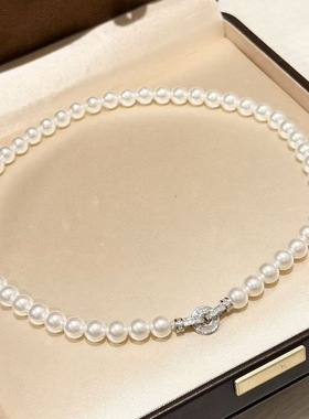 S925纯银 梯方钻圆圈珍珠项链高级感贵气富婆爆闪拉环扣