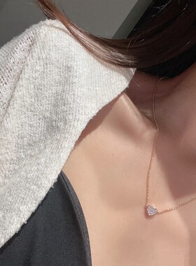 v金 750 高定 满钻爱心精致锁骨链 红色心形mini项链精工版 礼物