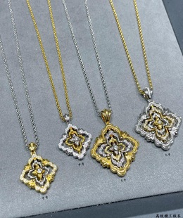 v金 精工版意大利歌剧院旋转项链女白金拼黄金色镂空设计宫廷法式