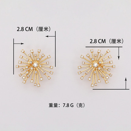 新款欧美夸张大烟花镶钻耳钉潮耳环气质网红个性时尚百搭耳饰女潮