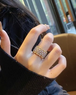 高订版V金精工版蕾丝花边版镂空歌剧院戒指女轻奢高级感食指指环