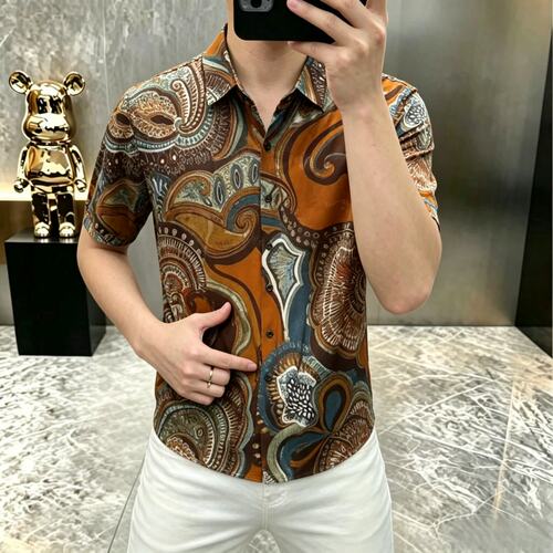 男士高端花衬衫短袖2026新款碎花高级感痞帅夏季冰丝夏天男式衬衣