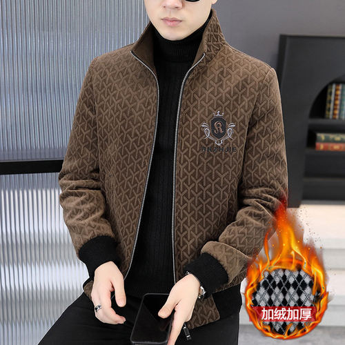 男士外套加绒加厚秋冬季2025新款潮牌立领毛呢夹克男装高端冬装潮