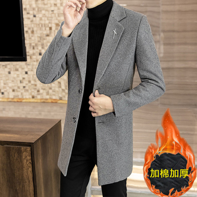 中长款毛呢大衣男秋冬季潮韩版休闲青年高级感西装领呢子风衣外套