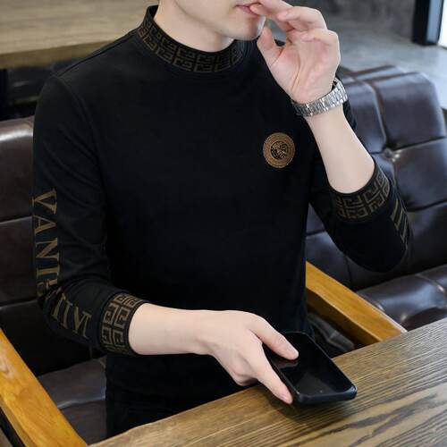 半高领打底衫中年保暖上衣秋冬季新款男士长袖t恤休闲百搭体恤潮