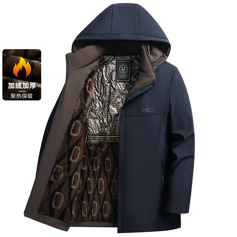 轻奢棉衣男士爸爸冬装外套老年人棉衣加绒加厚爷爷帽子保暖棉袄男