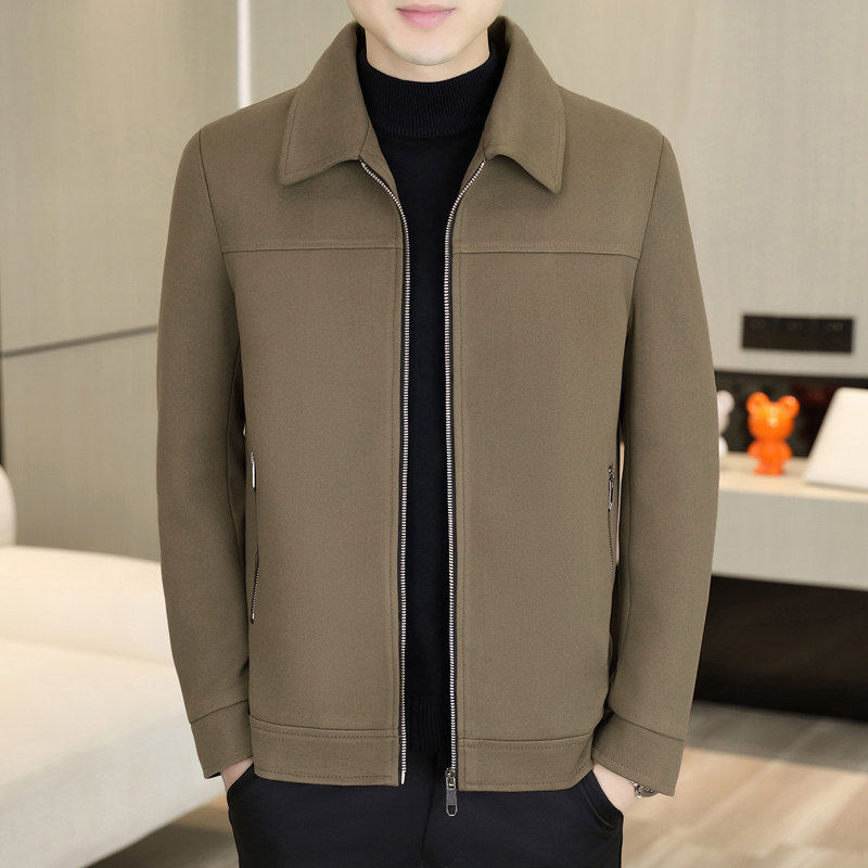 秋冬季翻领夹克男韩版修身加厚短款毛呢外套青年痞帅高端短款风衣