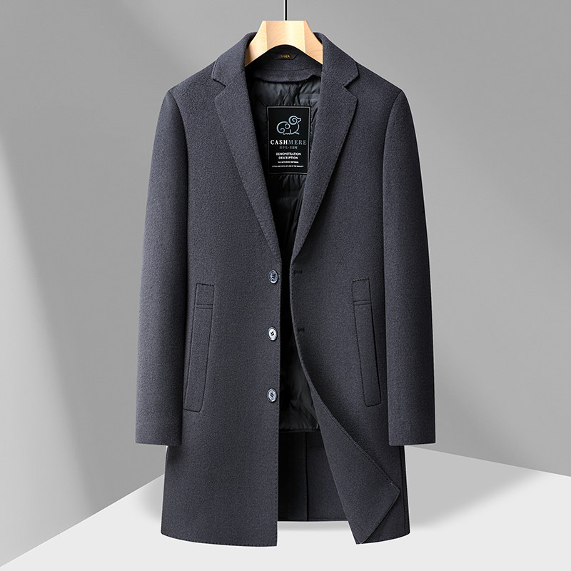 高端羊毛大衣男士冬季加厚羽绒内胆双面呢风衣男装中长款毛呢外套