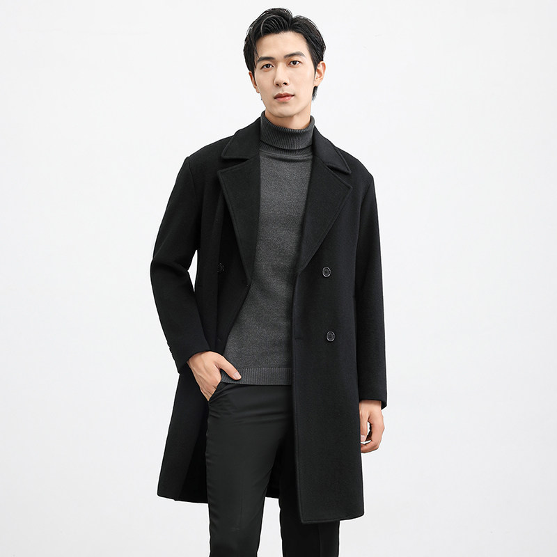 轻奢中长款毛呢大衣男青年痞帅高品质风衣韩版双排扣小西装外套潮