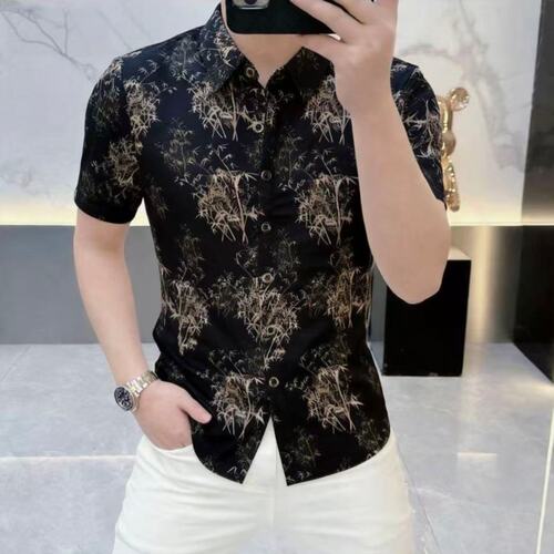 轻奢高级感碎花满印短袖衬衫男士夏季清爽少年风海边冰丝垂感衬衣