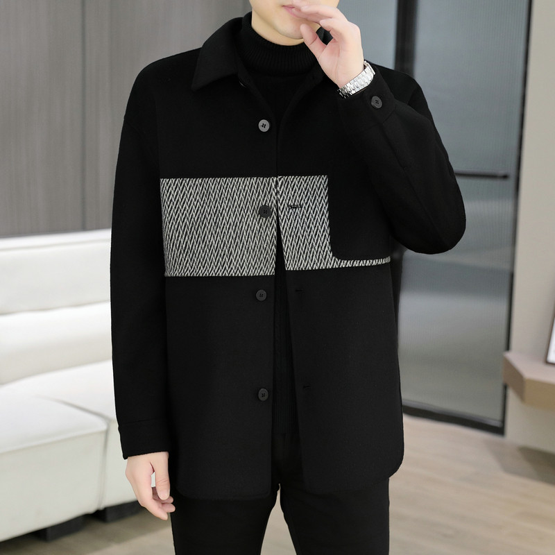 2025款双面羊毛大衣男士韩版翻领短款羊毛双面呢加厚呢子外套男