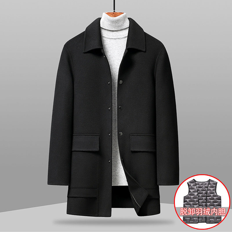 高档羊毛大衣男士中长款爸爸装双面呢子翻领商务休闲加厚外套冬季