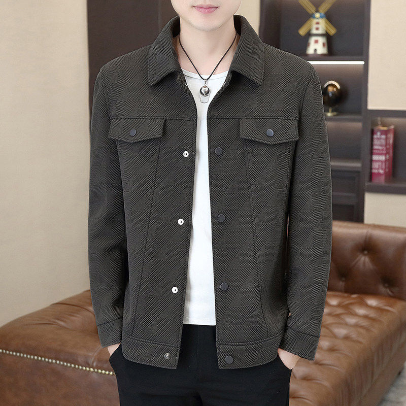 秋冬季翻领夹克男韩版青年商务休闲加厚外套青年痞帅高端短款风衣