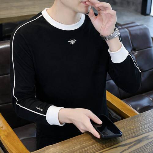 套头圆领卫衣男春秋款宽松休闲保暖时尚套头无帽韩版秋衣上衣男装