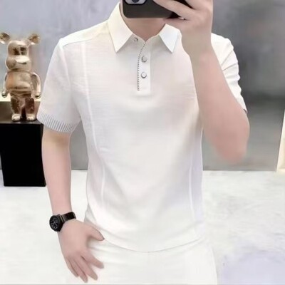休闲拼接短袖t恤男士2026新款衬衫领polo衫纯色百搭夏季翻领男装