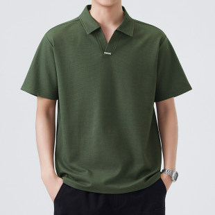 痞帅衬衫POLO衫男士短袖夏季冰丝男装2026新款夏装衣服男款V领T恤