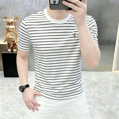 冰丝透气短袖t恤男夏季薄款潮牌潮流条纹半袖体恤青年休闲上衣服