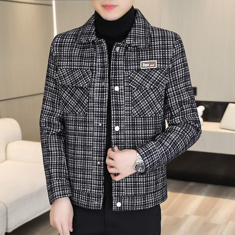 时尚爆款男士金貂绒格子衫毛呢雪呢尔上衣外套休闲时尚痞帅男夹克