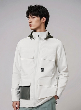 Vans范斯米白色工装风男女情侣风帽夹克外套VN0A54KFFS8