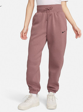 Nike耐克女子高腰卫裤运动休闲宽松加绒保暖收口长裤DQ5888-208