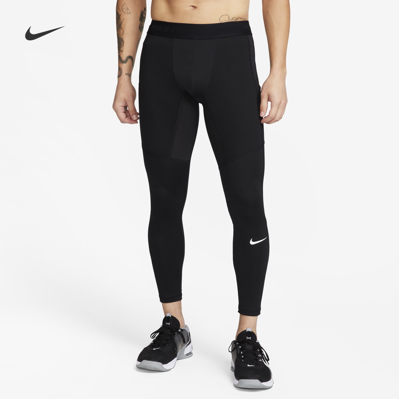 NIKE耐克男裤健身训练跑步透气紧身小勾印花运动长裤FB7962-010