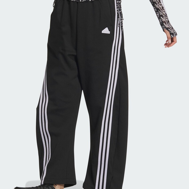 Adidas阿迪达斯女子三条纹丝带高腰直筒阔腿裤香蕉裤长裤JI9777