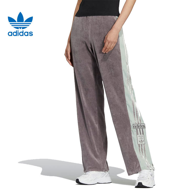 adidas阿迪达斯三叶草女子排扣裤宽松休闲直筒运动裤长裤ic8126