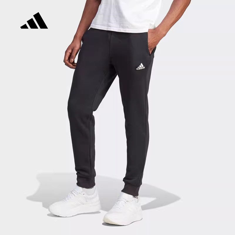 阿迪达斯运动裤男冬新款宽松保暖针织黑色休闲束脚长裤卫裤IB4023