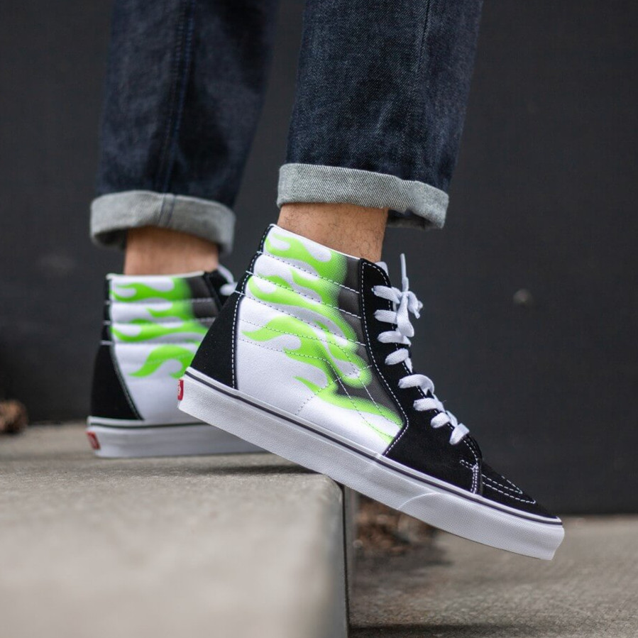 酷动城 vans范斯sk8高帮绿火焰男女运动滑板鞋 vn0a4u3cxey 巴掌