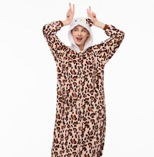 豹纹KT猫卡通动物连体睡衣onesie kigurumi男女情侣表演万圣节厚