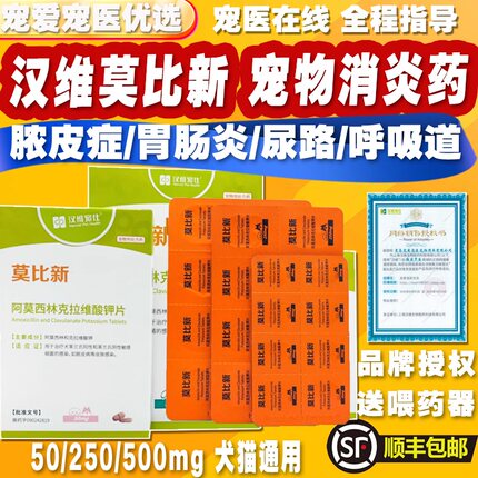 汉维宠仕莫比新阿莫西林克拉维酸钾片宠物狗猫消炎感冒药咳嗽鼻支