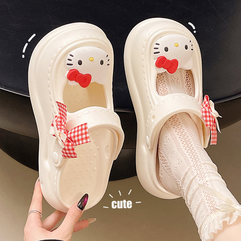 甜美可爱KT猫洞洞鞋女夏季包头厚底凉拖鞋外穿软底一字拖鞋一脚蹬,居家布艺,居家凉拖/凉鞋,淘宝优惠券,粉丝福利购,淘宝优惠卷