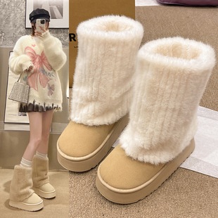 长筒雪地靴女冬季网红时尚保暖加绒加厚防滑雪地棉鞋户外高筒靴女