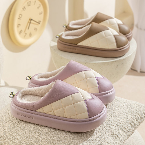 中老年PU棉拖鞋女士防水