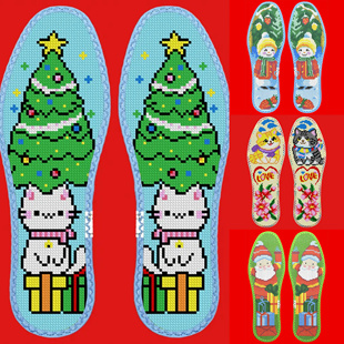 玫瑰香小格买五送一花边七层纯棉布十字绣鞋垫卡通圣诞老人自己绣
