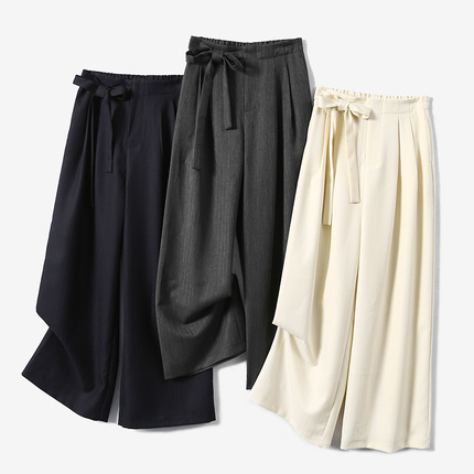 【Discount】 Styling Tool: Vertical Striped High-Waisted Elastic Waistband with Side Ties, Loose Wide-Leg Suit Casual Pants for Women