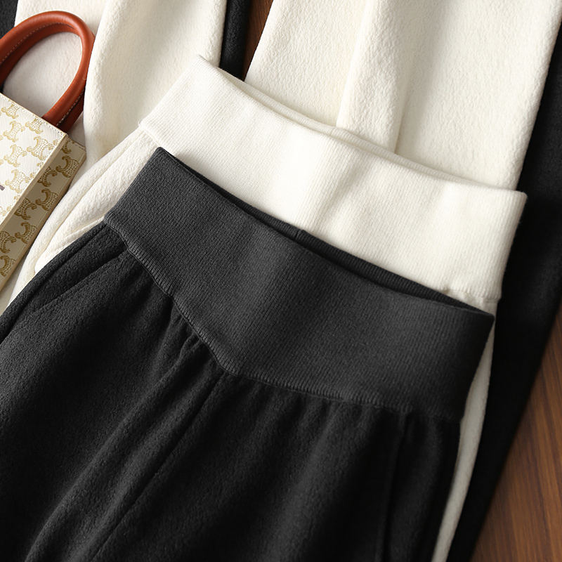 淘么淘 "泡芙裤"巨显瘦 羊毛真丝针织松紧高腰肌理感磨绒休闲裤女