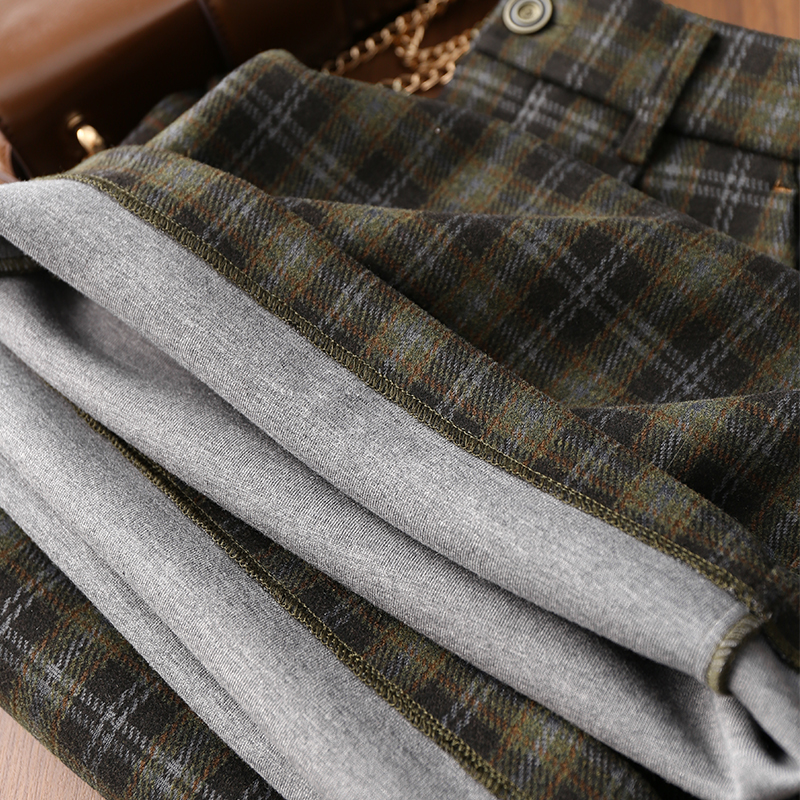 淘么淘【复古格纹】英伦风宽松后松紧高腰阔腿八分毛呢裤女秋冬新