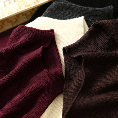 淘么淘【可机洗】无缝全成型超细羊毛半高领弹力修身针织衫女新款