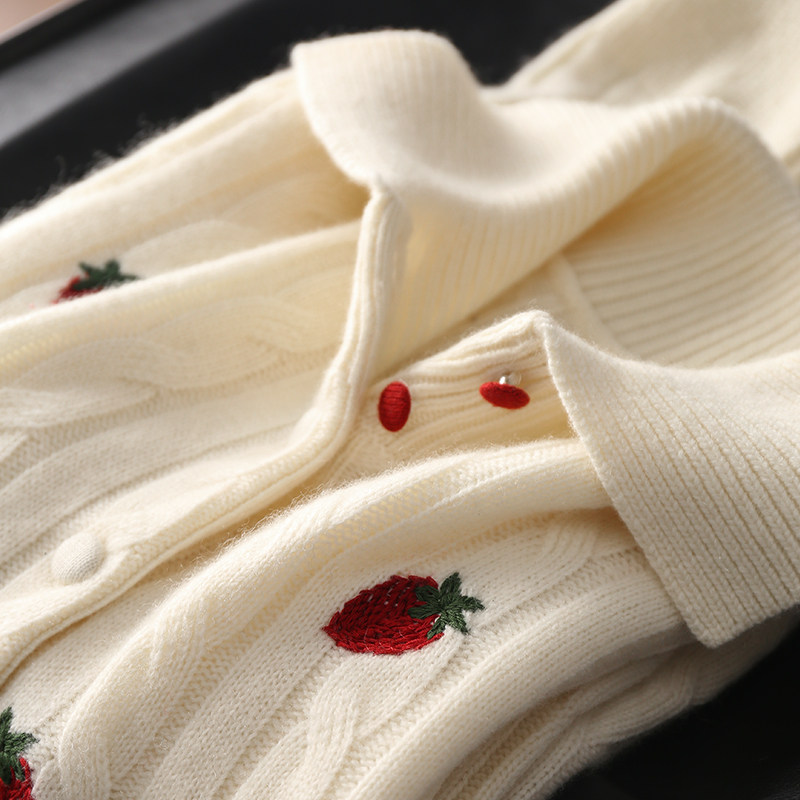 淘么淘 元气爆表！山羊绒+羊毛草莓提花绞花翻领针织开衫毛衣女,女装/女士精品,毛针织衫,淘宝优惠券,粉丝福利购,淘宝优惠卷