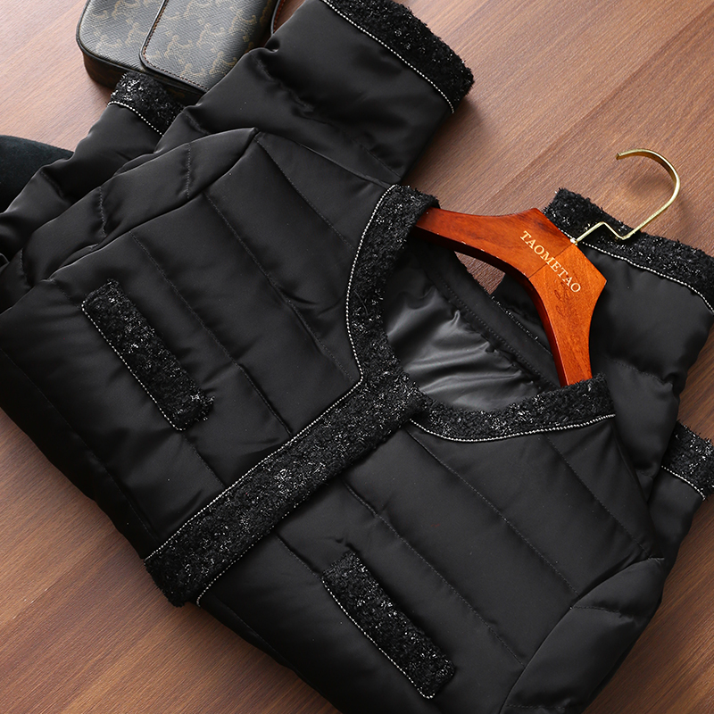 淘么淘【星夜流萤】小香风粗花呢拼接BC珠链95东北白鹅绒羽绒服女