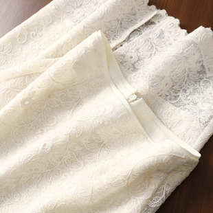 优雅浪漫浮雕刺绣蕾丝花朵高腰直筒半身裙新款 重工绣影裙 淘么淘