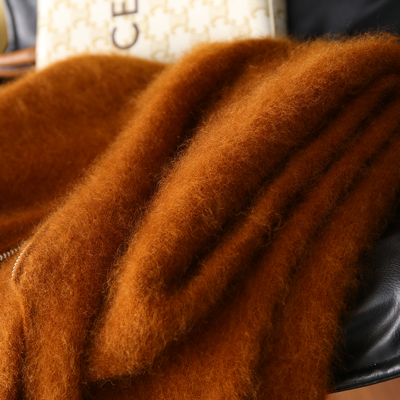 淘么淘【超绝绒感】长毛拉绒绵羊毛宽松半开襟拉链连帽针织衫毛衣