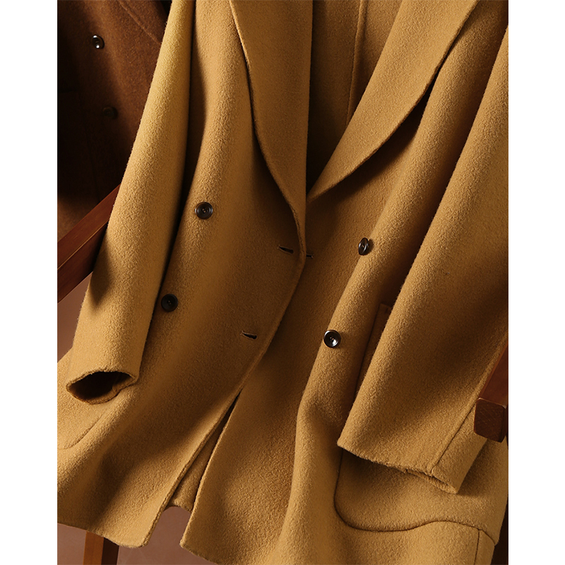 纯羊毛手工双面呢直筒西装领大衣