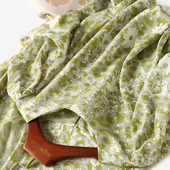 19姆米桑蚕丝圆领连衣裙女 靓丽印花泡泡袖 折 野生派优雅